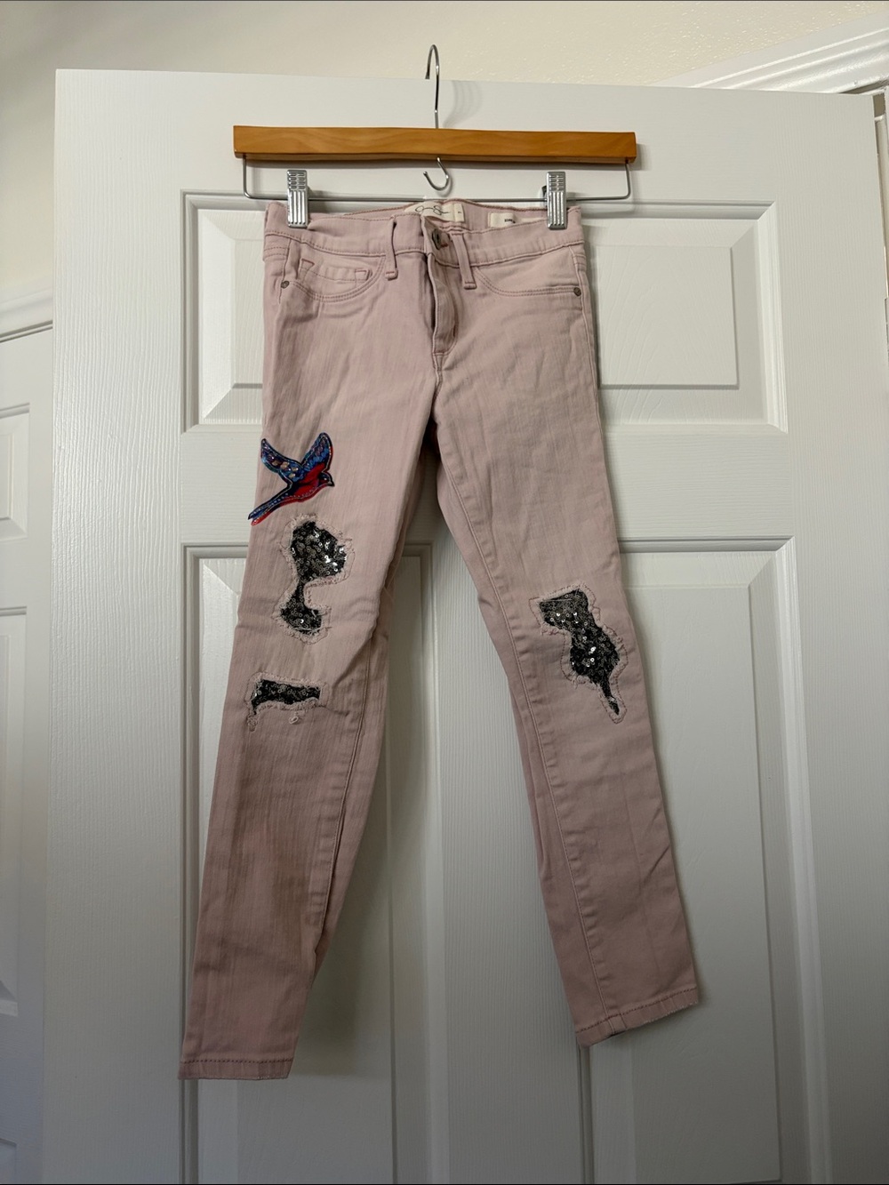 Jessica Simpson Light Pink Skinny Jeans with Sequin & Bird Patches